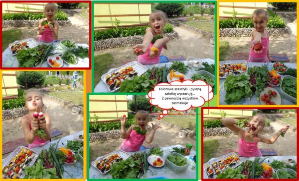Warzywna zabawa na działkowym pikniku gdzie warzyw było bez liku, Julka pyszne szaszłyki i sałatkę wyczarowała i fantastyczną zabawę miała