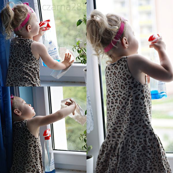 Mały pomocnik, Weronika pomagam  mamie  myć  okno:)