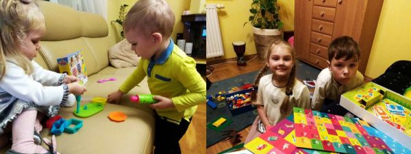 Dzieckiem fajnie być:) 2 letnia Helcia z 2-letnim Wojtusiem oraz 6-letnia Tosia z 9 letnim Wiktorkiem