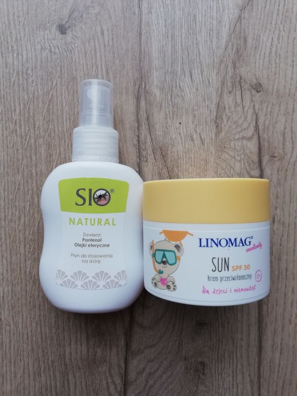 SIO Natural spray przeciw komarom oraz krem Linomag Sun SPF 30